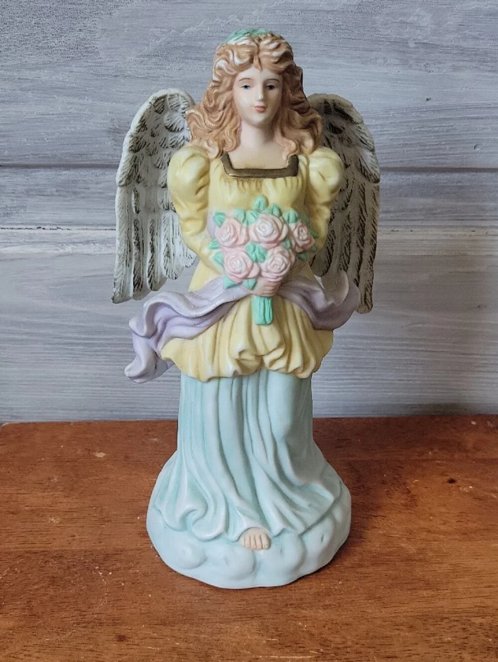 Grandeur Noel Vintage Porcelain Angel Figurine Holding Pink Roses 9